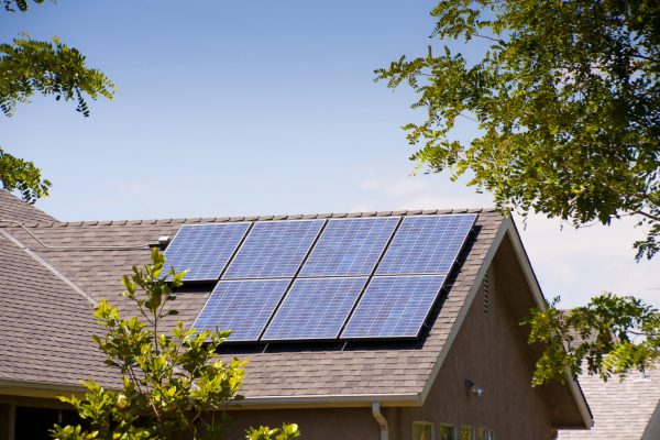 Residential solar panels on back rooftop.